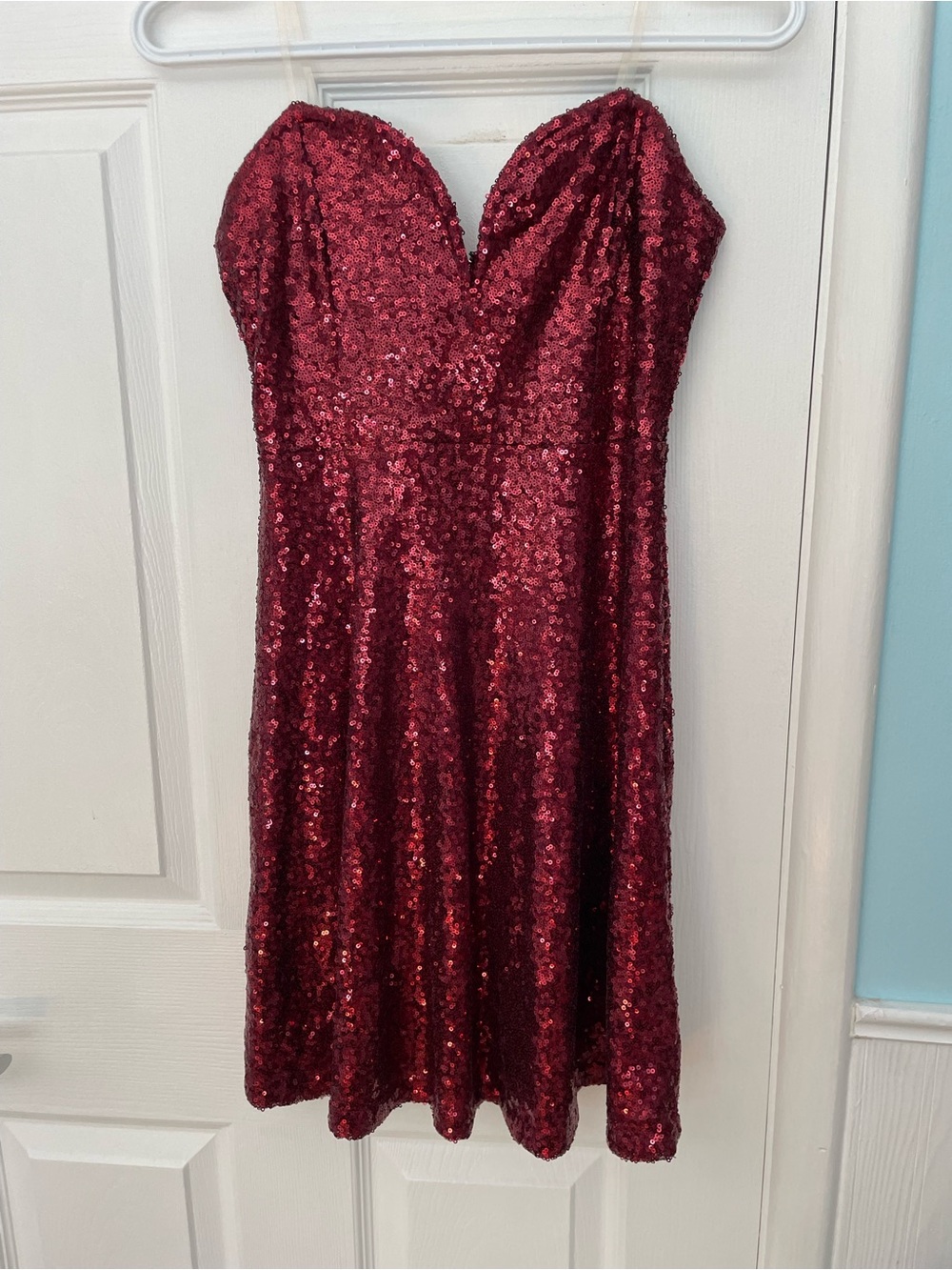 Revamped Strapless Sequin Dress in Deep Burgundy
